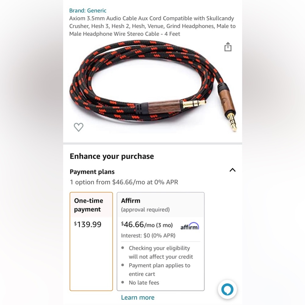 Axiom 3.5mm Audio Cable Aux Cord Male to Male Headphone Wire Stereo Cable 4 Feet